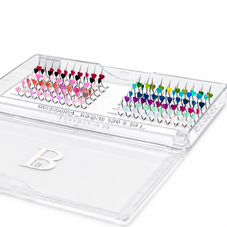 BeautyRaena colored heart premade volume fans for professional eyelash extensions